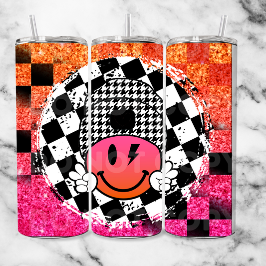 pink orange checkered smiley 20oz Tumbler Wrap (sublimation transfer)