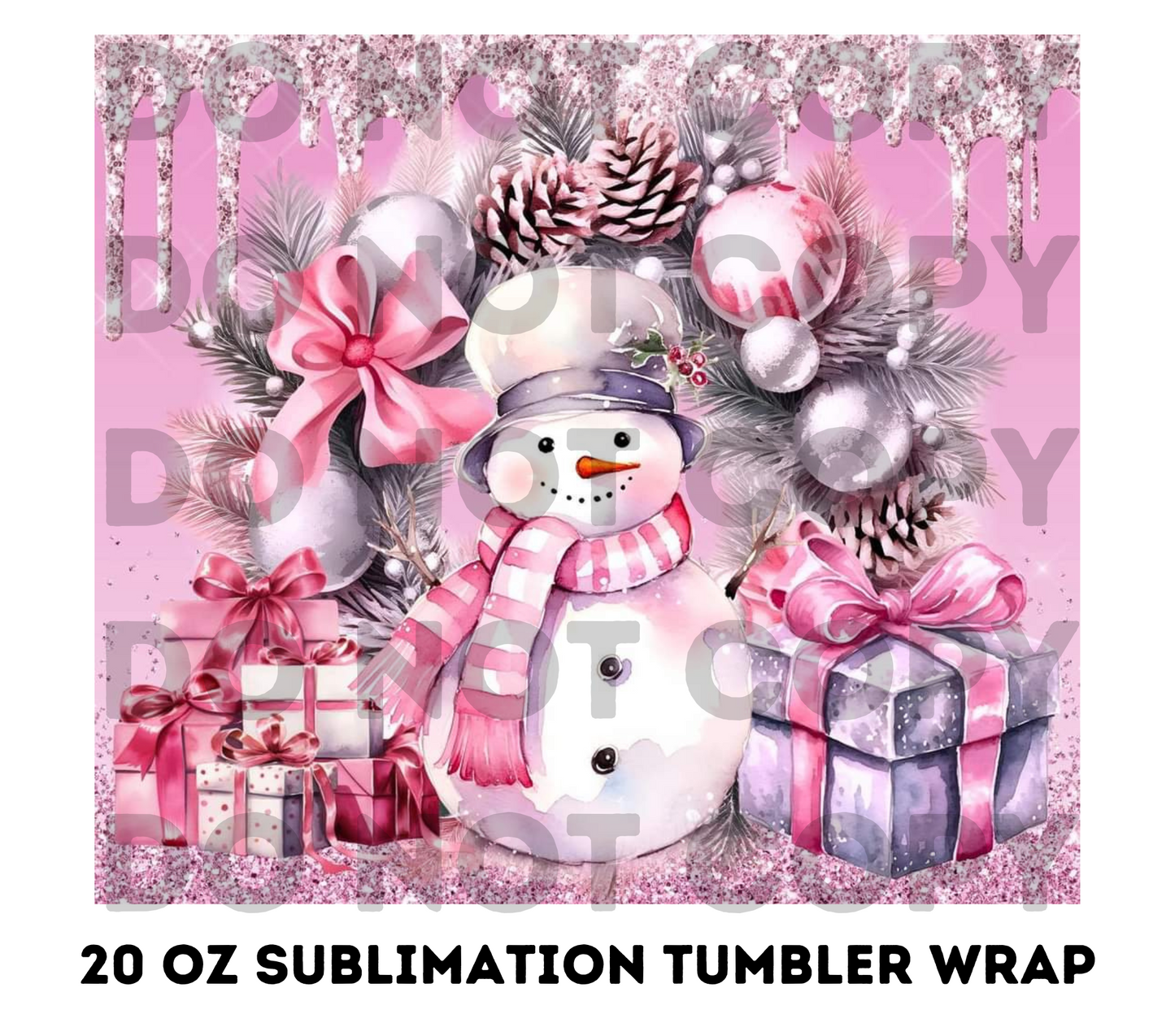 Pink Snowman 20z Tumbler Wrap (sublimation transfer)