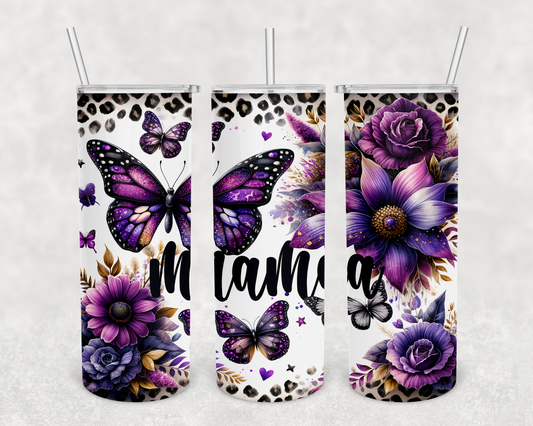 Purple butterfly Mama 20z Tumbler Wrap (sublimation transfer)