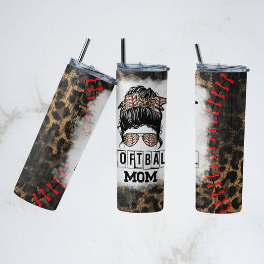 Leopard softballball mom 20z Tumbler Wrap (sublimation transfer)