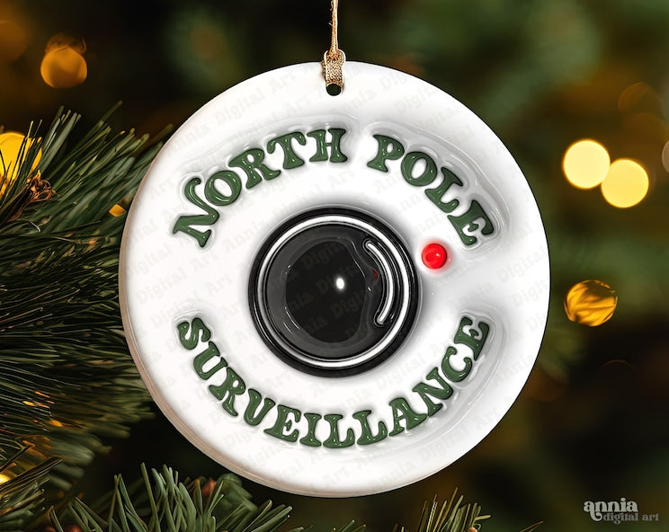 North Pole Surveillance Sublimation Ornament Transfer