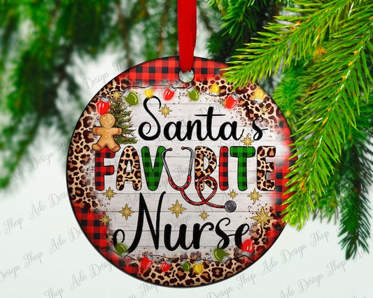 Santa's Fav Nurse Sublimation Ornament Transfer
