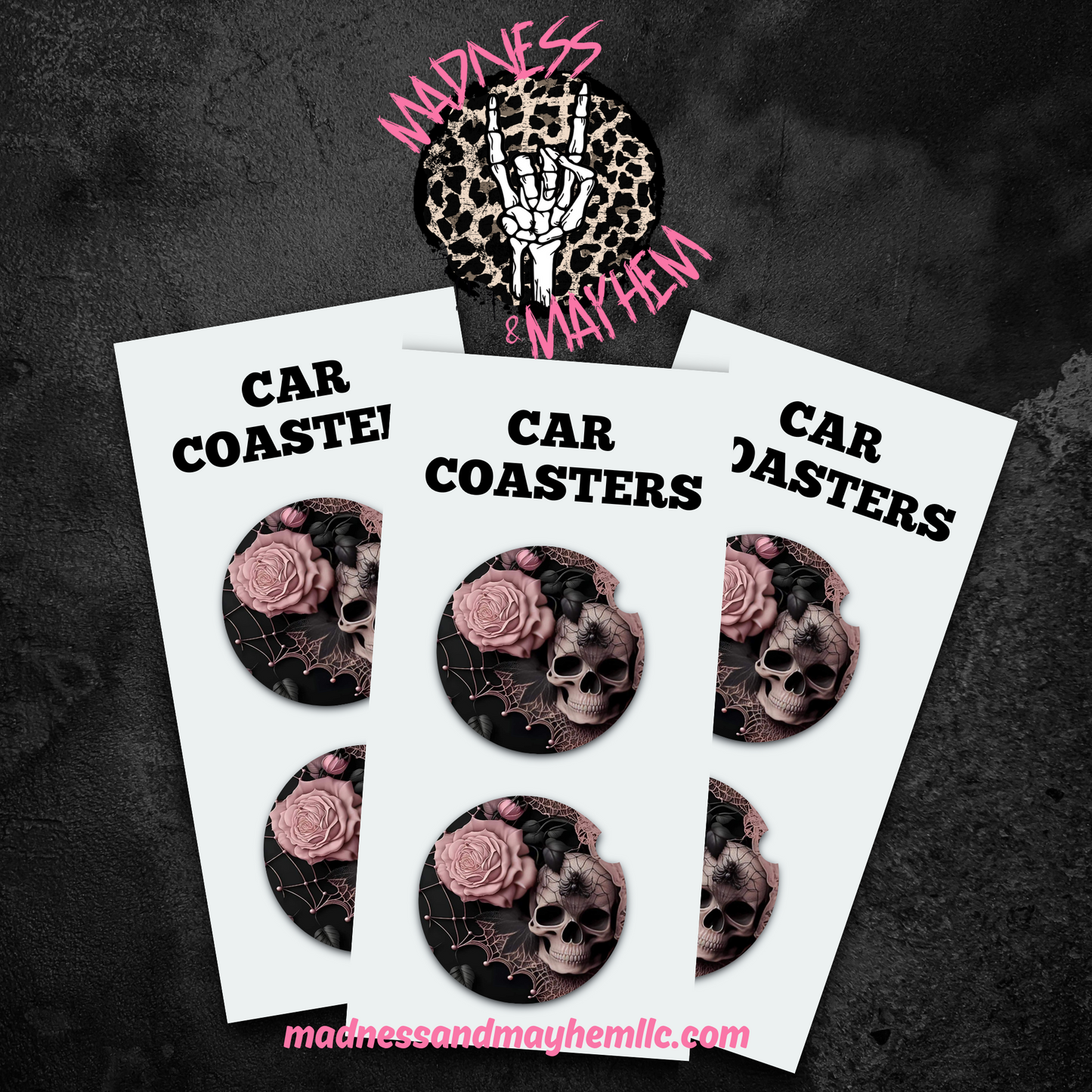 Romantic Skull Car Coasters (Finished Product)