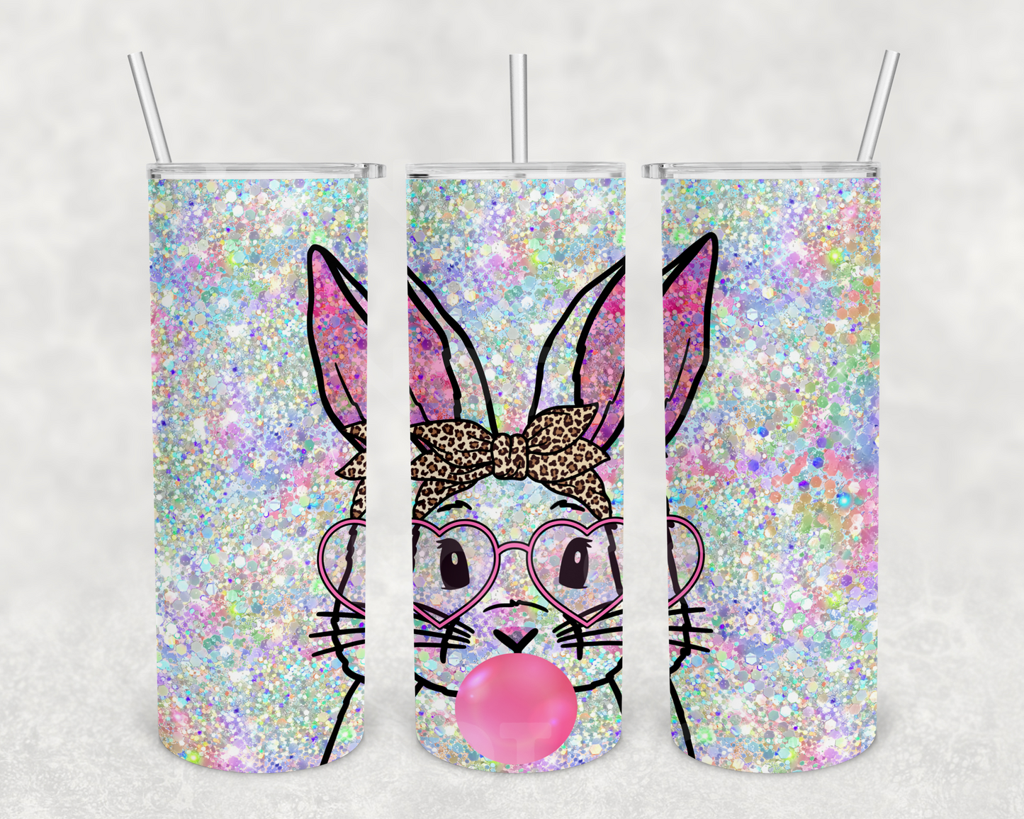 Glitter preppy bunny 20z Tumbler Wrap (sublimation transfer)