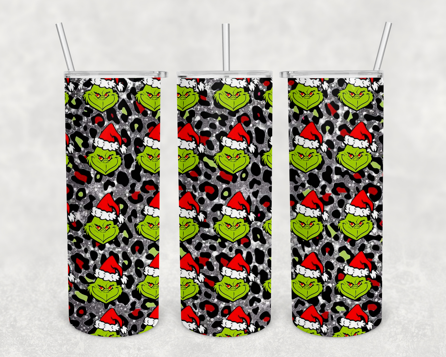 Silver leopard grinch Tumbler Wrap (sublimation transfer)