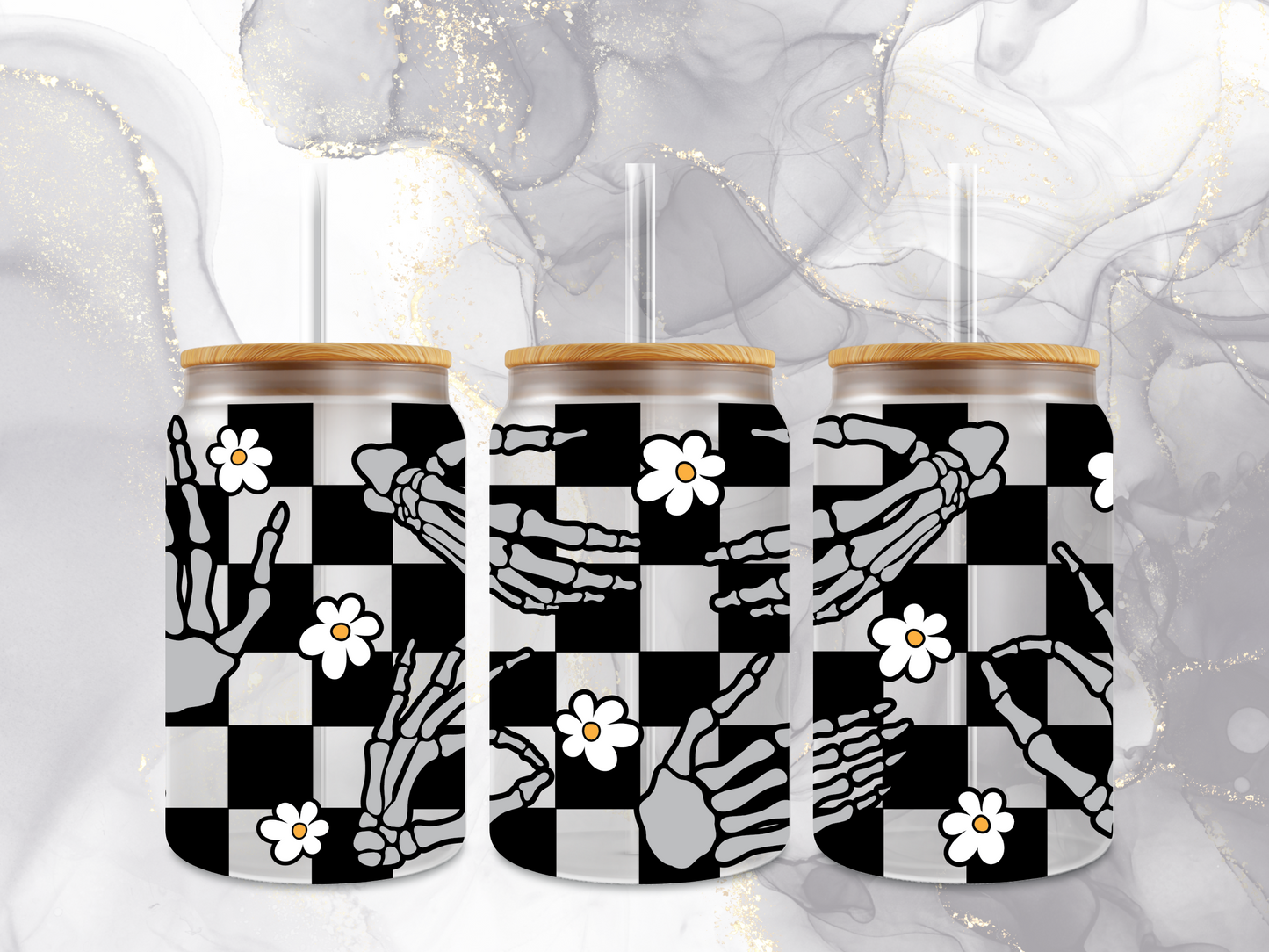 Skelly hand daisy 16 UV DTF libbey cup wrap