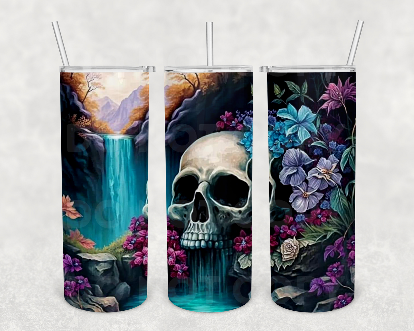 Skull Waterfall 20z Tumbler Wrap (sublimation transfer)