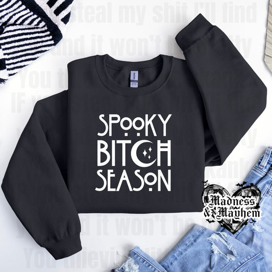 Spooky bitch season crew neck sweatshirt (finished product)