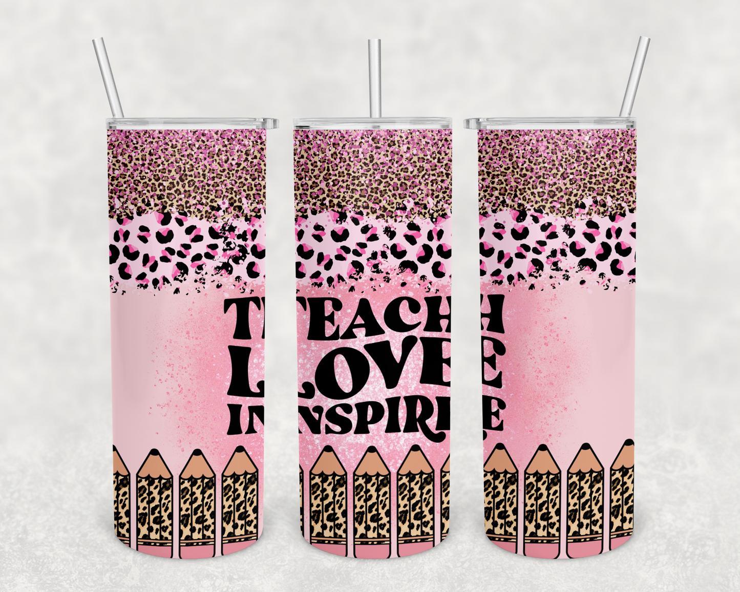 Teach love inspire pink leopard 20z Tumbler Wrap (sublimation transfer)