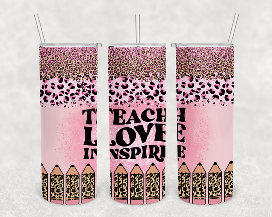 Teach love inspire pink leopard 20z Tumbler Wrap (sublimation transfer)