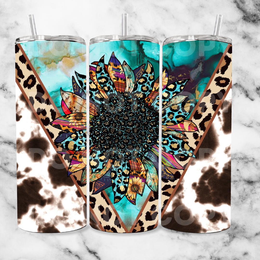 Turquoise western sunflower  20oz Tumbler Wrap (sublimation transfer)