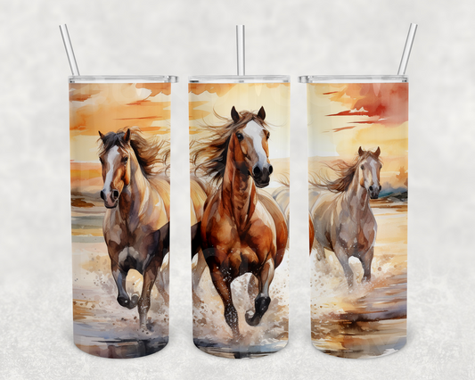 watercolor horses 20z Tumbler Wrap (sublimation transfer)